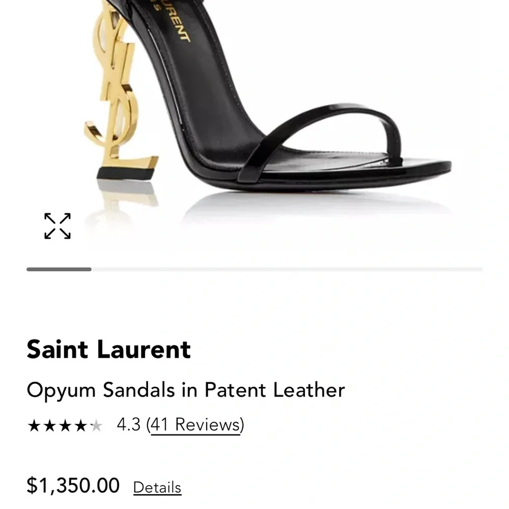 Saint Laurent Black Leather Sandal with Gold YSL Sculptural Heel - Picture 3 of 11
